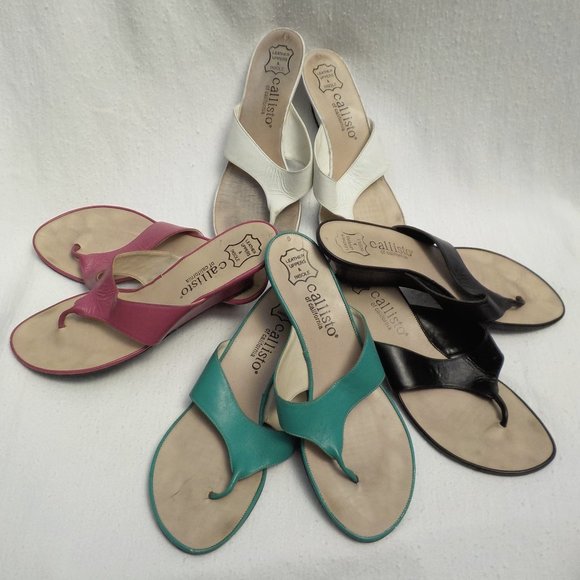Lot of 4 Pair Vintage Callisto Leather Slip-on Wedge Sandals SZ 8 - Picture 14 of 14